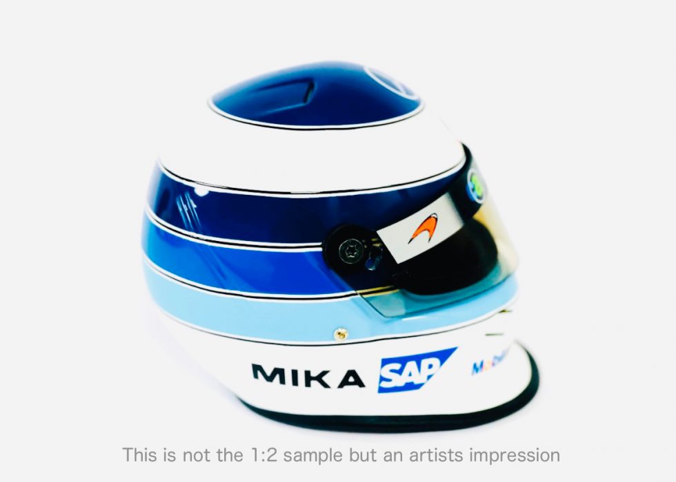 Casque Miniature Mika Hakkinen 2001 – Échelle 1/2 – Bell – SIGNÉ (Neuf)